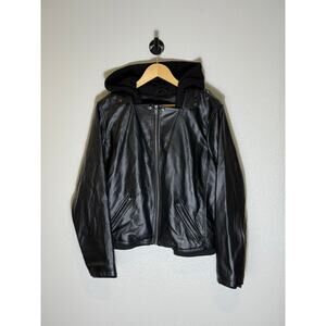Torrid Women’s Biker Jacket Size 1 Black Pocket Hooded Full Zip Faux Leather